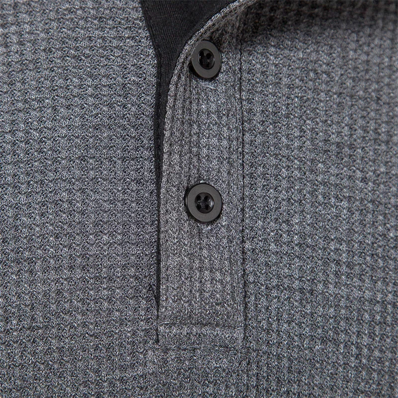 Fashion Waffle Cotton T Shirt Men 2024 Autumn Slim Fit Long Sleeve Henley Tshirt Streetwear Casual Solid Color TShirt 240815