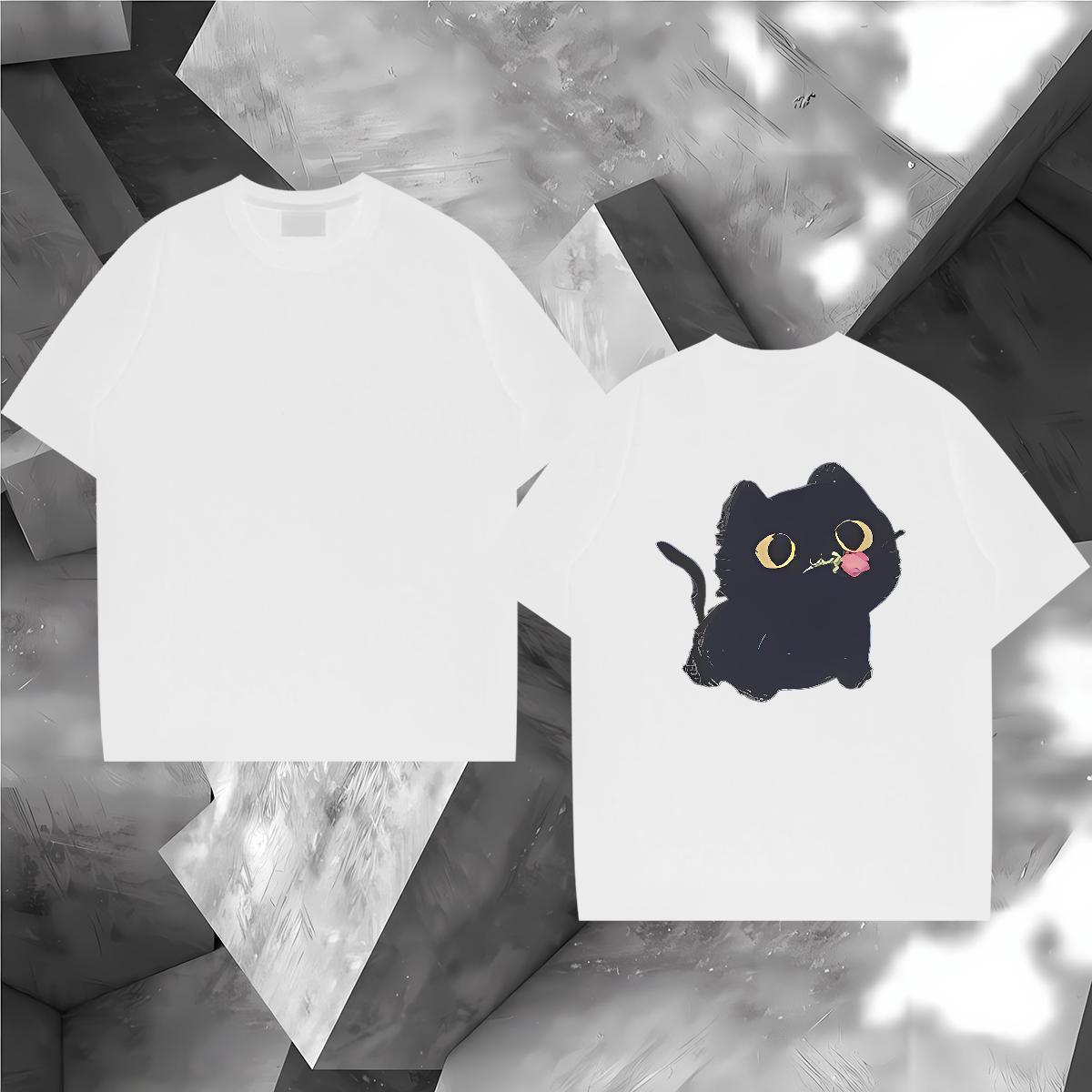 Fashion New Men T Shirts 230g Cotton cat Beach Wear O Neck Short Sleeves TOP Quality Tshirts Plus Size Cartoon