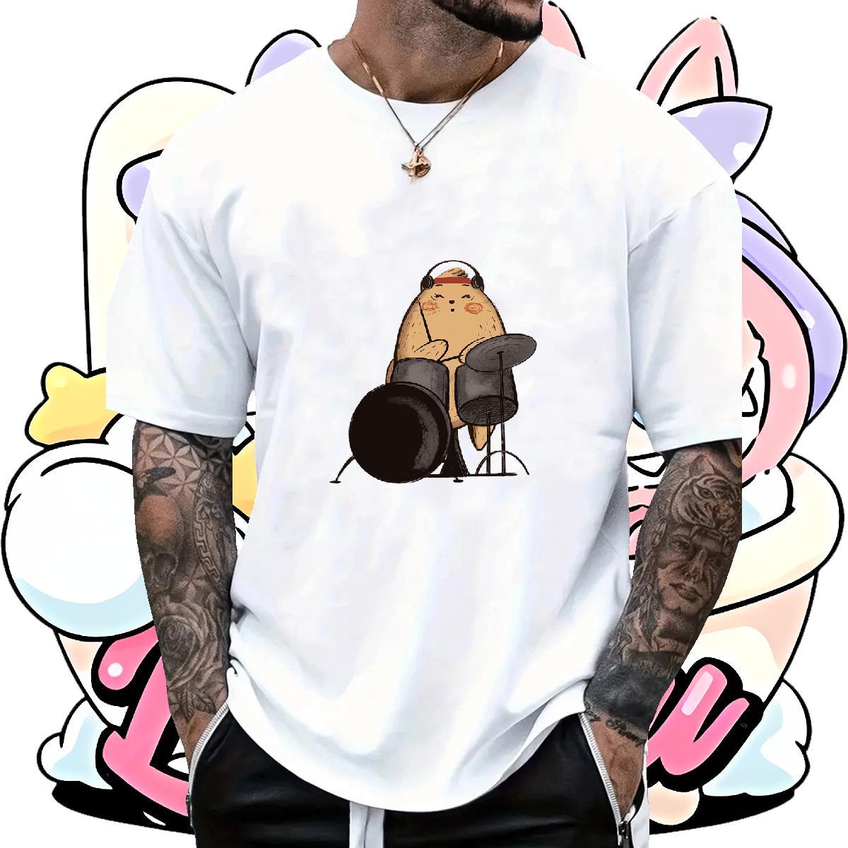 Fashion New T-Shirts 100% Cotton 230g mouse Hip Hop Tees Crew Neck Breathable Classic Men Tops Tees Anime Print