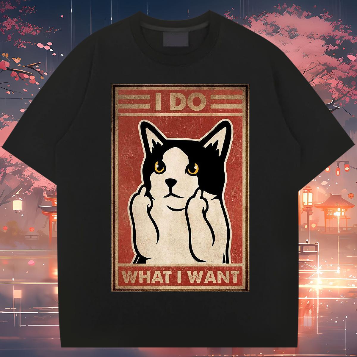 T Shirt For Man 100% Cotton 230g cat High Street Hip Hop Pure Cotton DIY Printed Men Tshirts Designer Free Shipping Tee Shirt