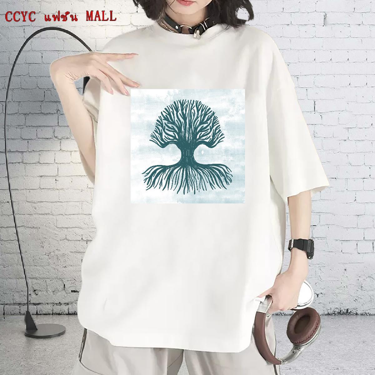Female Womens T Shirts Breathable Short Sleeve Lady T shirt Custom Cartoon tree Outdoor 230g 100% Cotton 2024 Designer Tees
