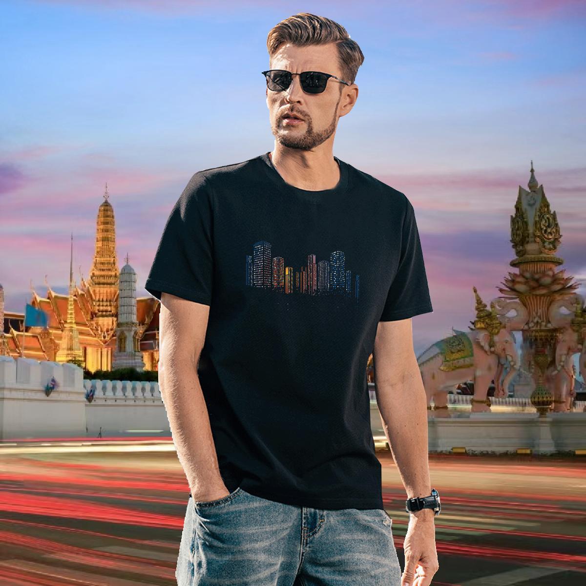 Casual New T Shirts Men 230g 100% Cotton Tall buildings Casual Daily Wear Tees Round Neck Short Sleeve High Quality Men Tshirts Custom Big Size