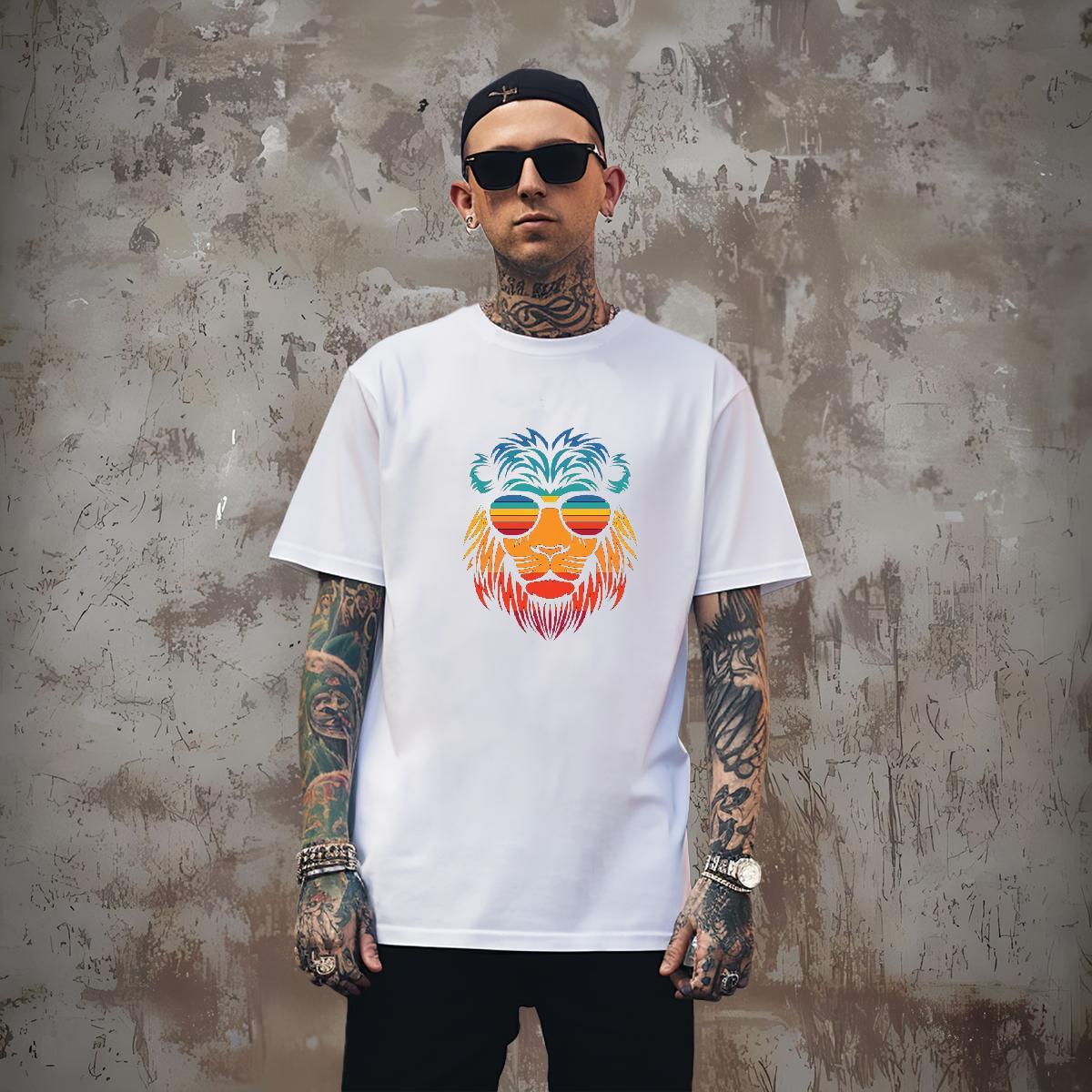 Mens T Shirts 230g 100% Cotton lion Street Breathable Soft Oversized 4XL Tshirts 2024 New Wholesale Clothings