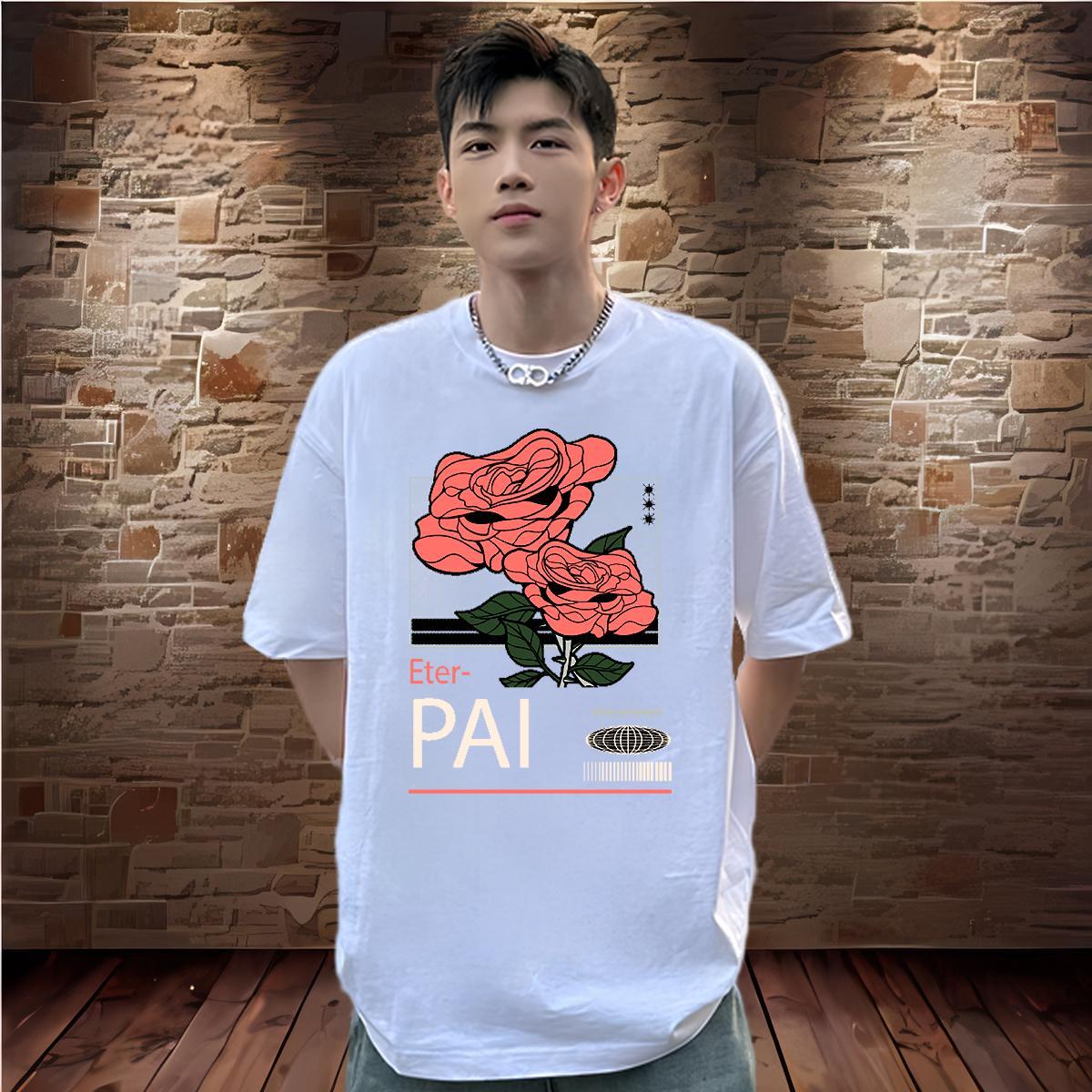New Designer T-Shirts for Men 230g 100% Cotton flower Summer Casual Clothes O-Neck Short Sleeve Wholesale Men Clothes T-Shirt Anime
