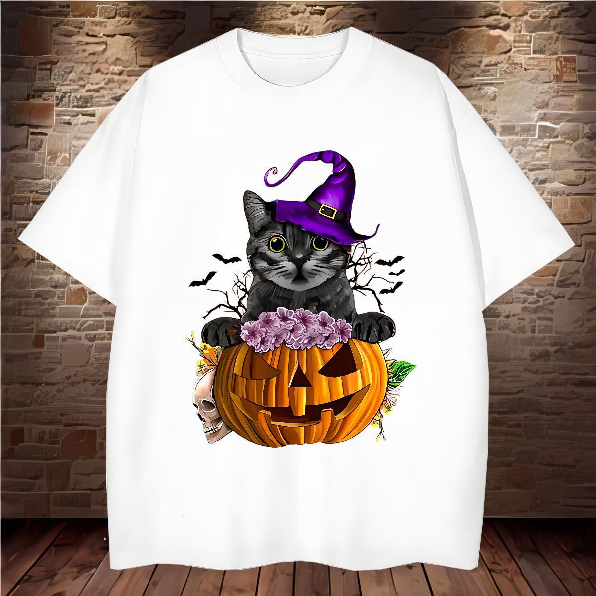 Fashion Men T Shirts 230g Pure Cotton halloween High Street Hip Hop Clothes Round Neck Short Sleeve Cool Design Mens Tshirts Black Oversized
