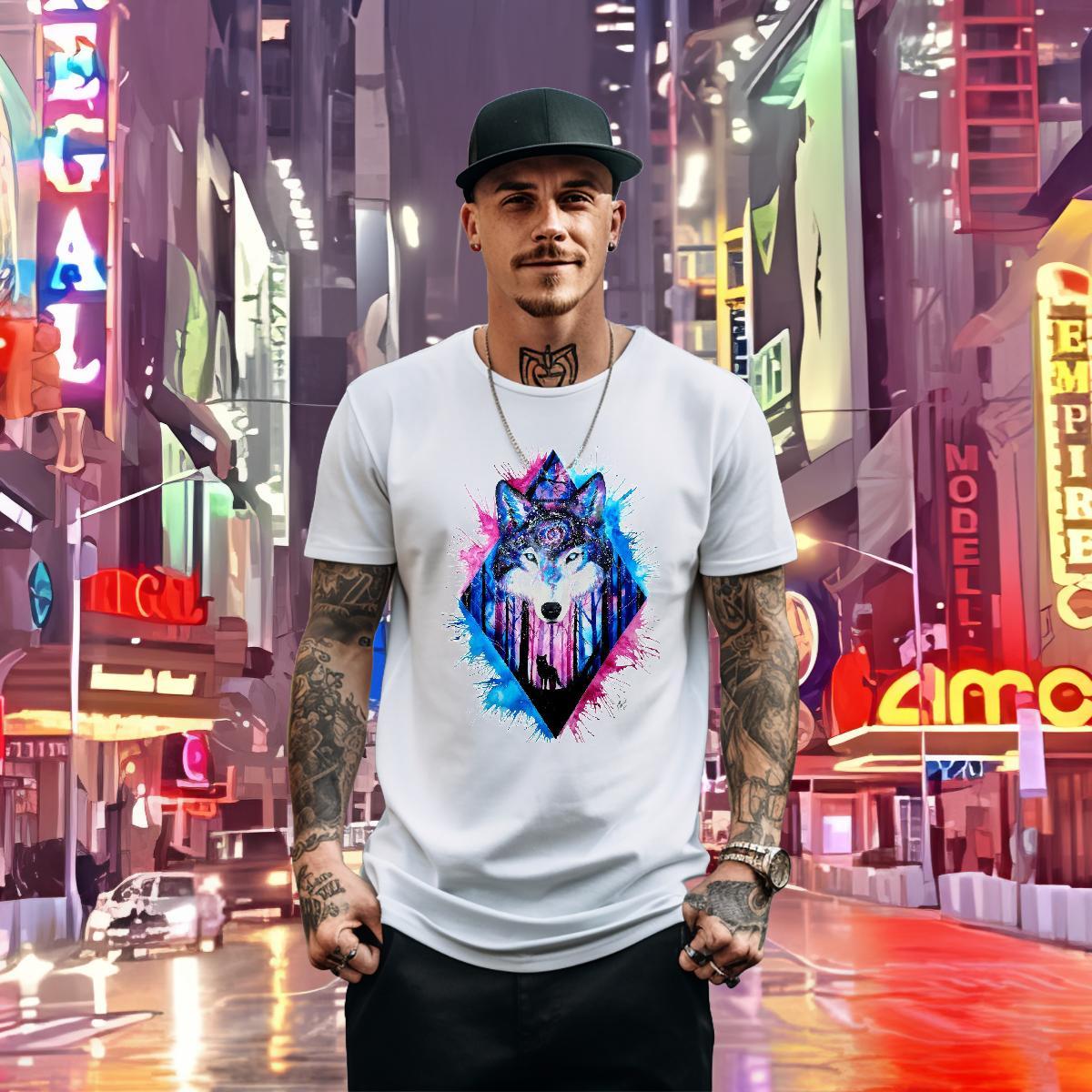 Brand T Shirt For Man 230g Cotton wolf Casual Tees Breathable High Quality Men Tees Custom Cartoon