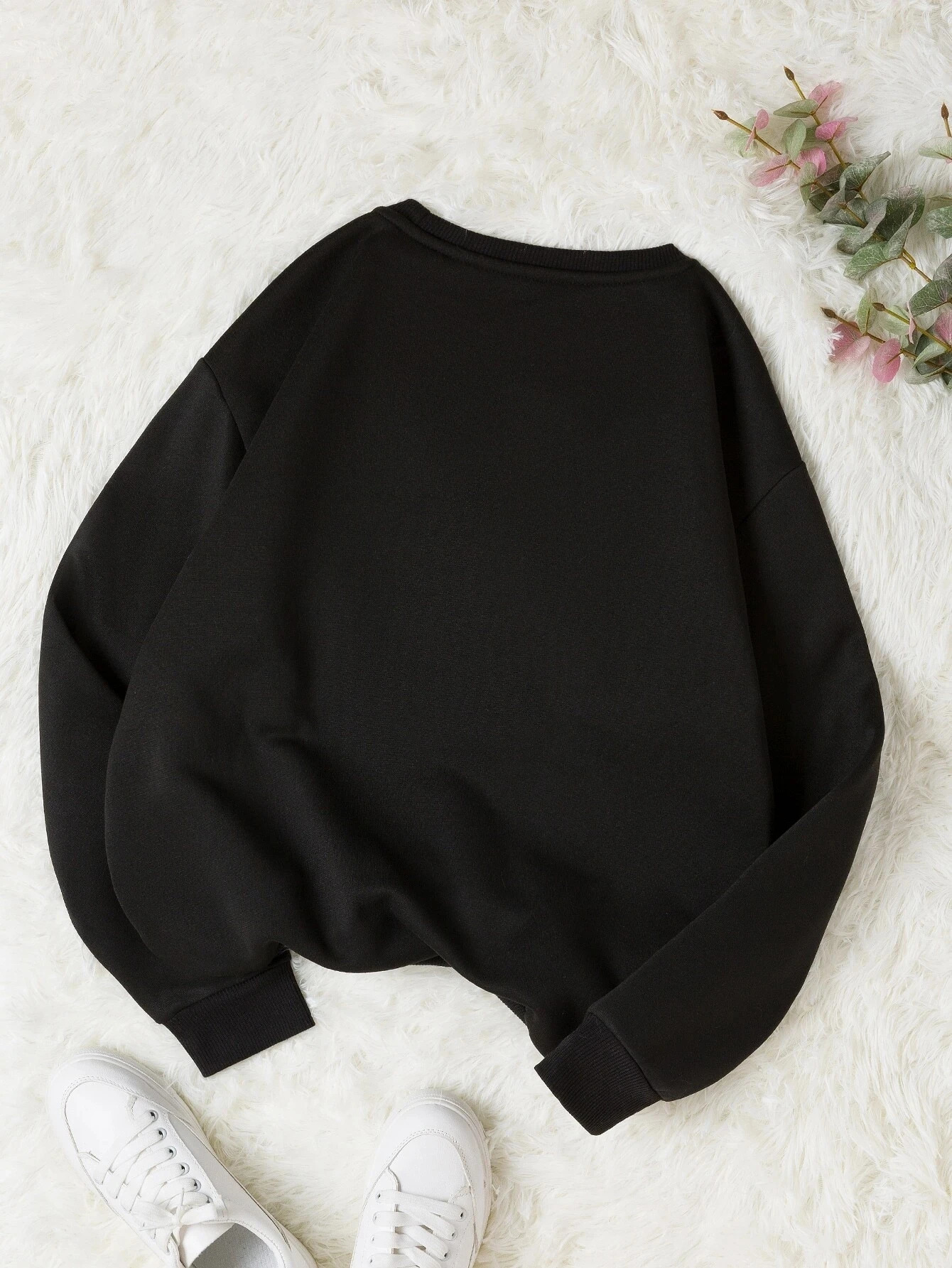 Womens Print Thermal Lined Crew Neck Loose Pullover Long Sleeve Plus Velvet Sweatshirt 240806