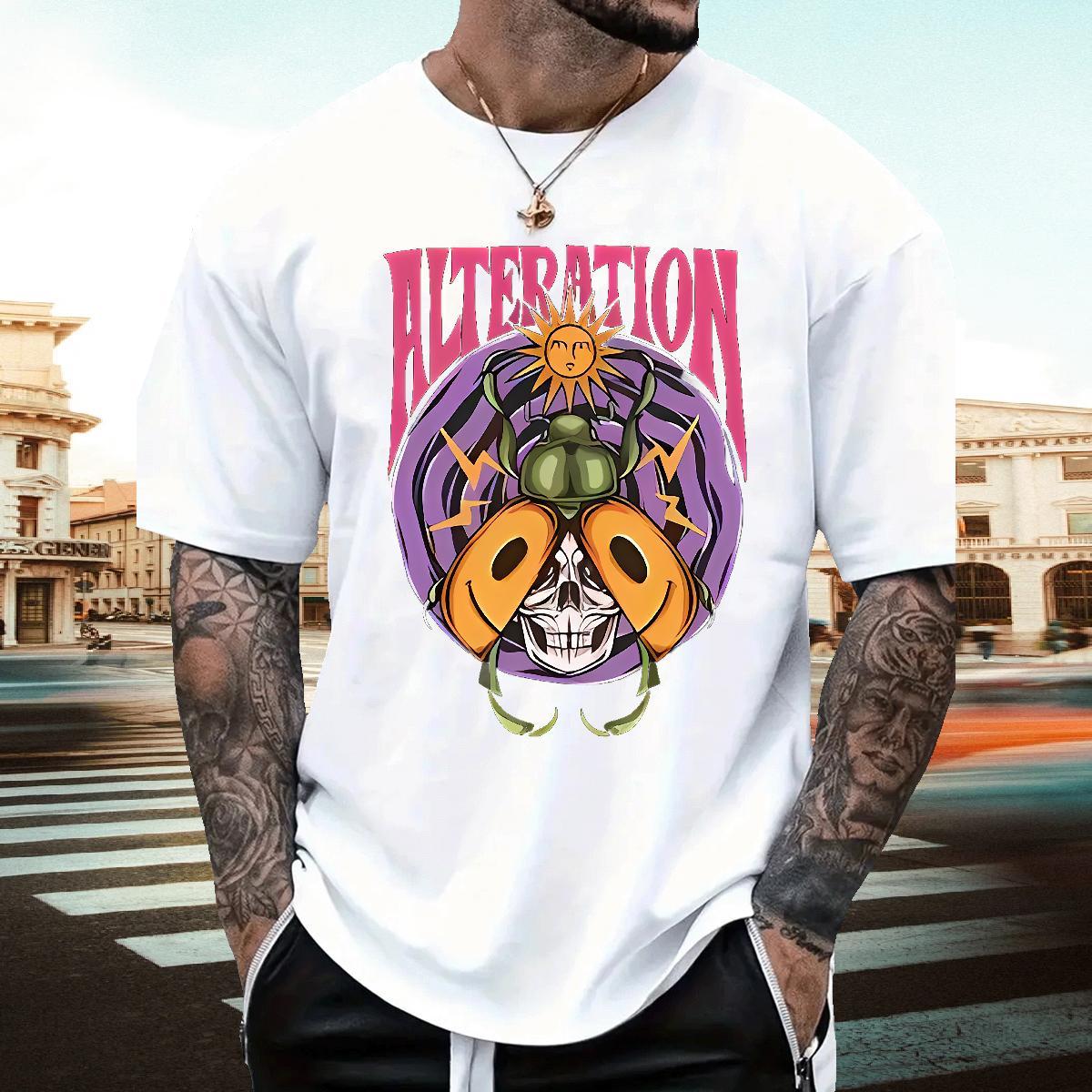 2024 New T shirt 230g 100% Cotton skull Street wear Hip Hop Wear Breathable Short Sleeve Popular Mens Tshirts Custom Cartoon