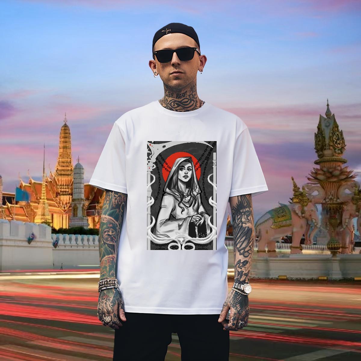T shirt 230g Cotton nun Daily Outfit Crew Neck Black Oversized Men Tshirts Custom Cool Clothes