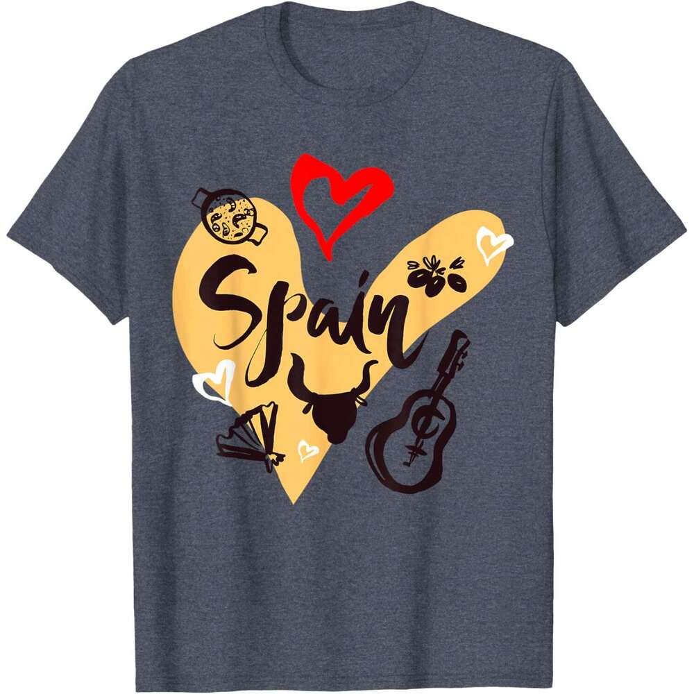 T shirt Mens I Love Spain, Cool Spain Doodles Illustration Graphic Design T-Shirt shirts tshirt graphic tee Casual tops summer clothes Short sleeve Fr
