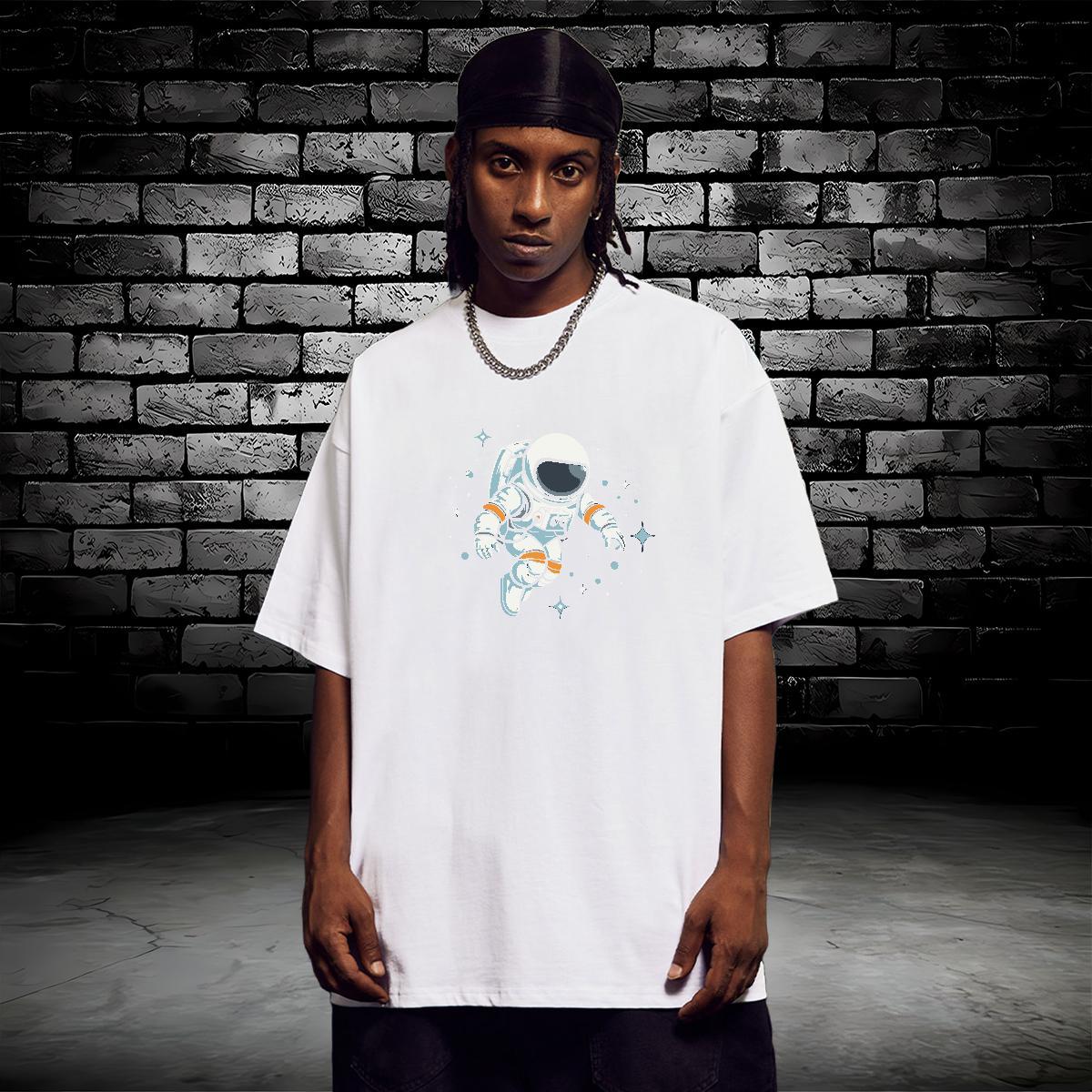 T Shirts Men 230g 100% Cotton cosmonaut Street Breathable Short Sleeve Oversized 4XL Men Tshirts New Comfortable Tops Tees