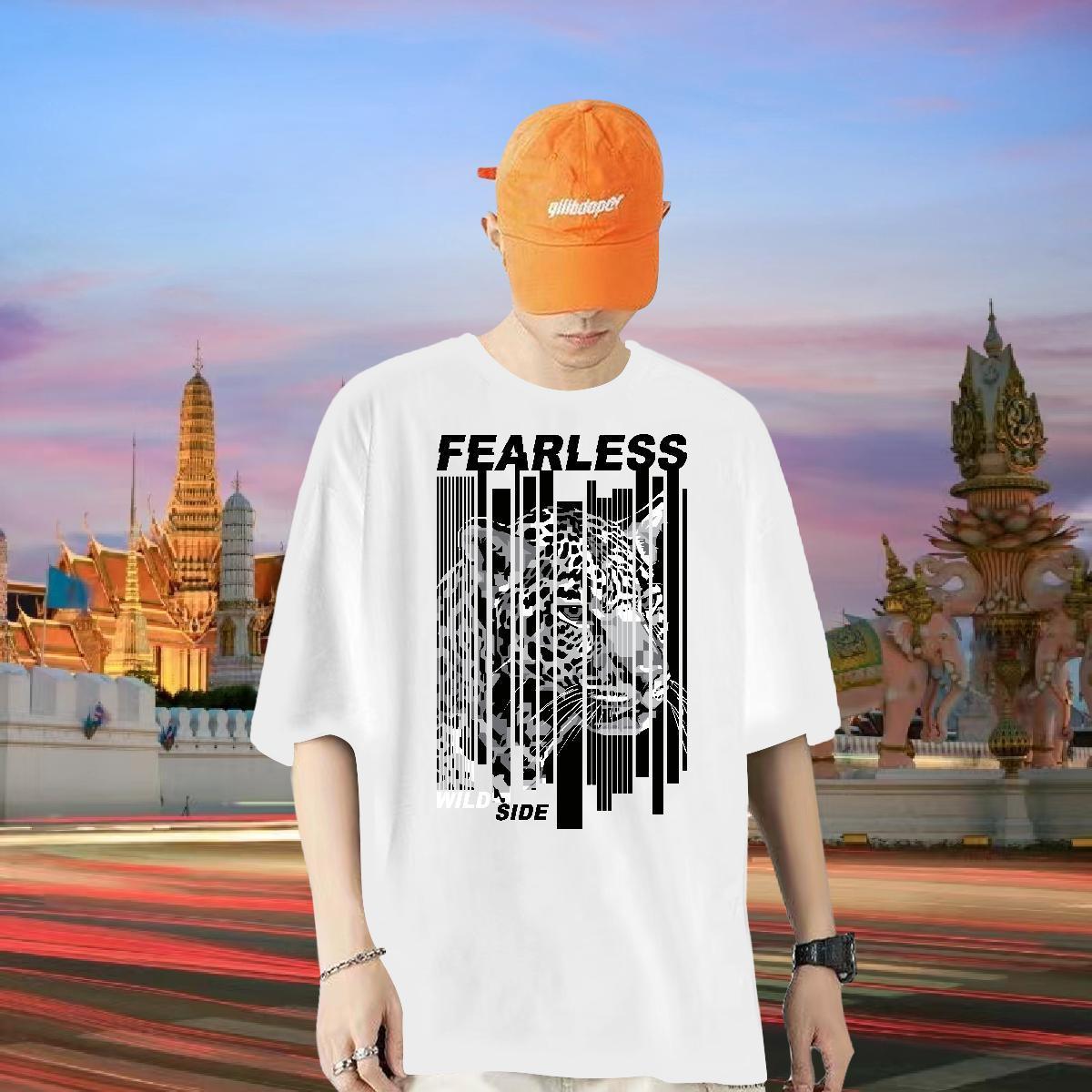 Custom T-Shirts for Men 230g Cotton leopard,letter,line Casual Daily Wear Tops Short Sleeve Soft Loose Tshirts Asian Size