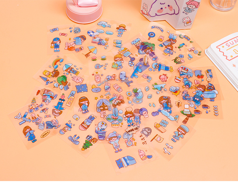 Cartoon tent sticker set with strong creativity PET waterproof stickers cute water cup Guka stickers wholesale