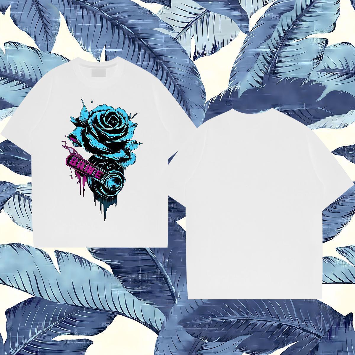 Fashion Design T Shirt For Man 230g Cotton rose High Street Hip Hop Tops Tees Crew Neck Soft Mens Tshirts Anime
