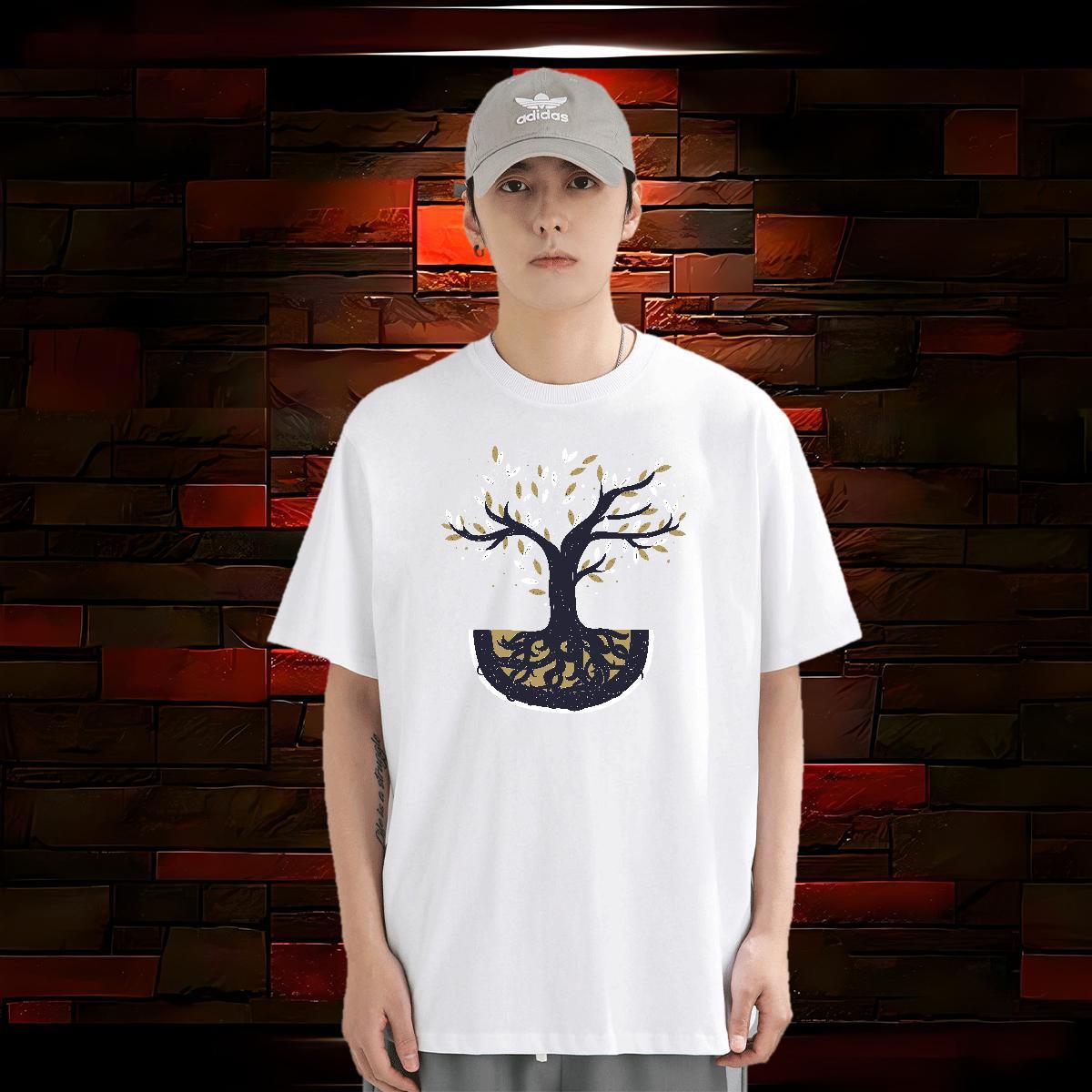 T-Shirts for Men 230g Pure Cotton tree Hip Hop O Neck Short Sleeves Anime Men Tees New Designer Comfortable Wear