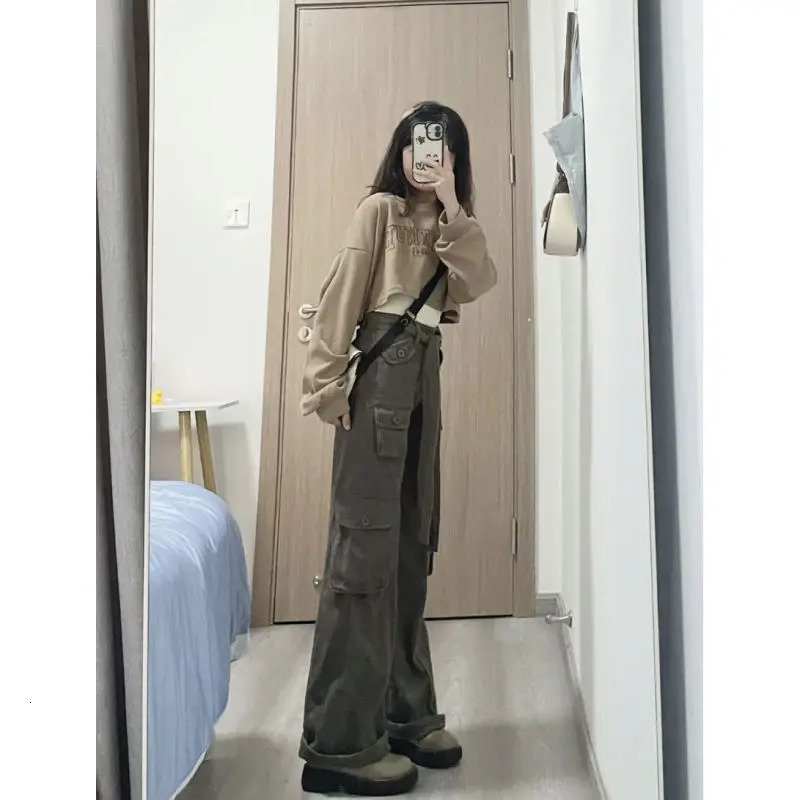 150cm Petite girls American High Street Workwear Jeans Women low-Waisted Straight-leg Wide-leg Mopping The Floor XS Appear High 240806