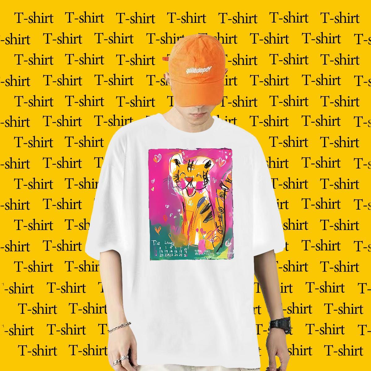 Casual New T shirt 100% Cotton 230g tiger Anime Printing Street Tops Shirt Breathable Short Sleeve Classic Men Clothes T-Shirt Oversized 4XL