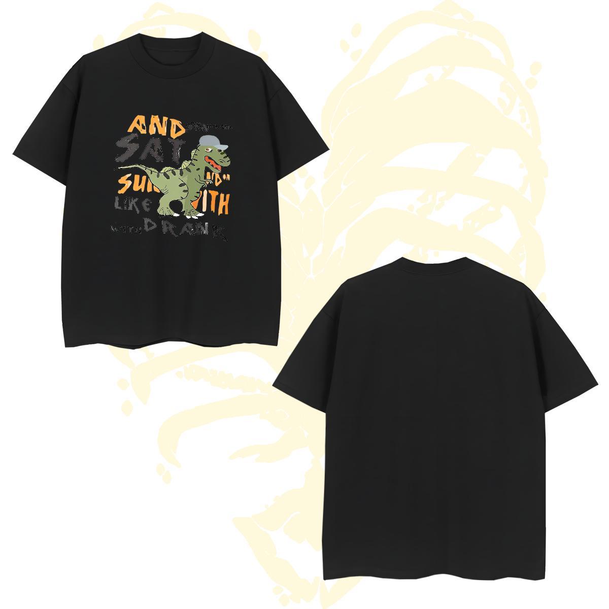 Comfortable Mens Tshirts 230g 100% Cotton dinosaur T Shirt For Man Street wear Hip Hop Round Neck Short Sleeve Oversized Casual New Clothings