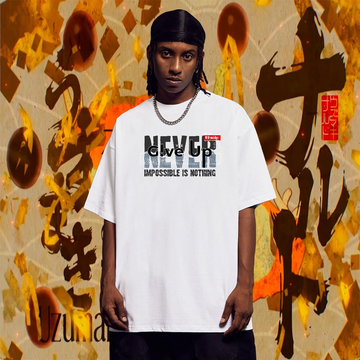 Brand Men Clothes T-Shirt 230g Cotton Casual Beach letter Anime Print Crew Neck Casual New T Shirts Men Tee Shirt