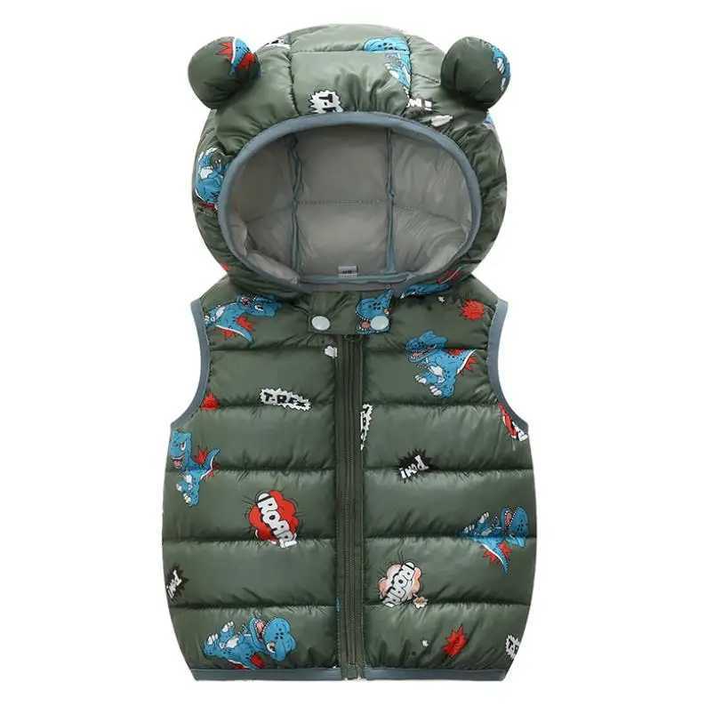 2023 Autumn Winter Baby Tank Top Hooded Cartoon Dinosaur Preschool Boys and Girls Waist Sleeveless Childrens Tank Top 0-5YW240724