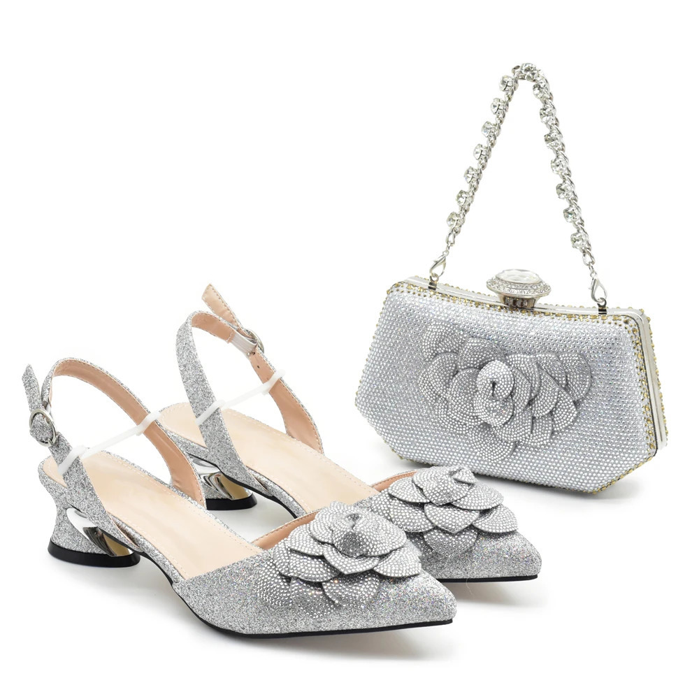 Fashionable and elegant womens shoes and bags equipped with rhinestone shoes and bags suitable for Nigerian womens parties 240802