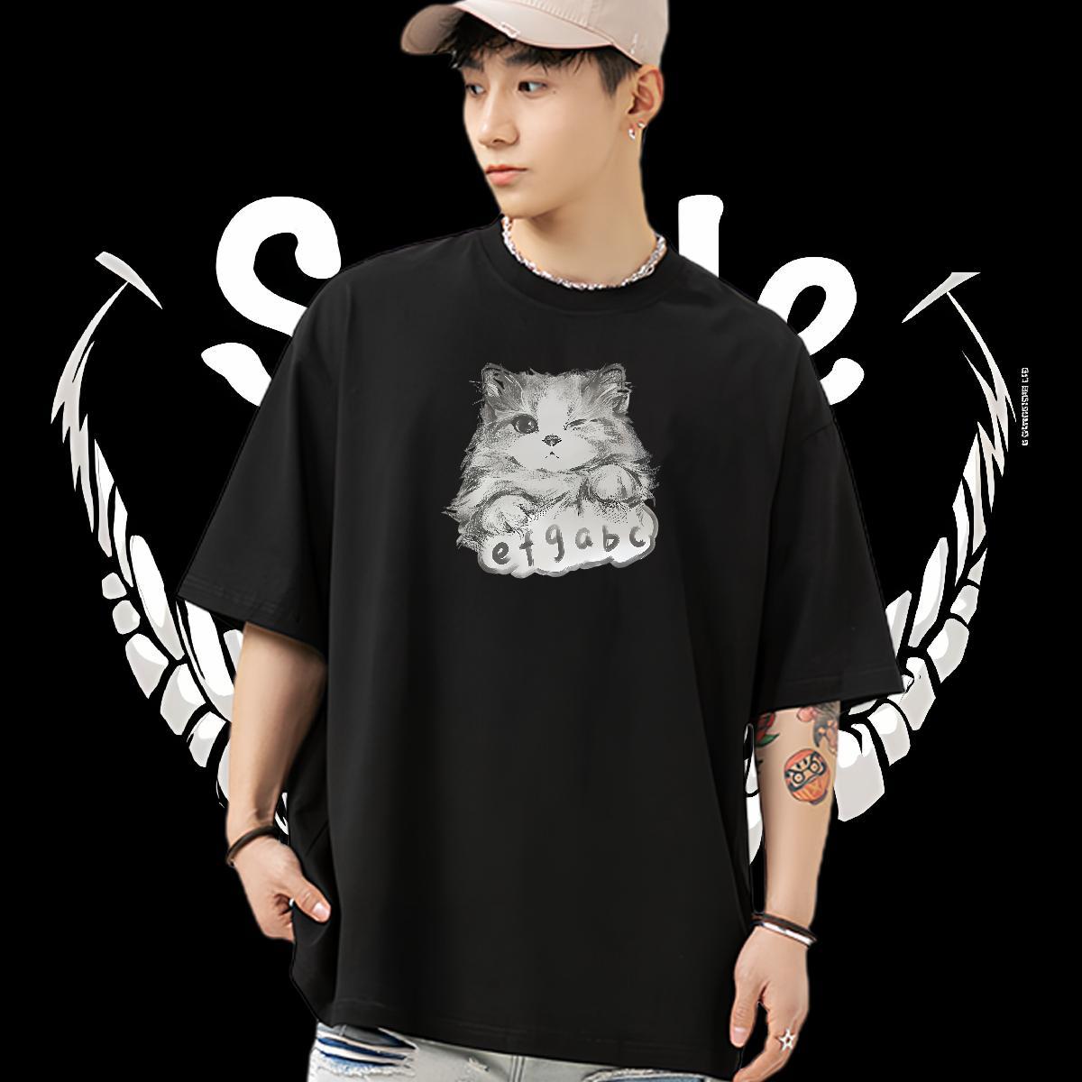 Designer Man T Shirts 230g 100% Cotton cat Casual Beach Polos O-Neck Short Sleeve Wholesale Men Tees Customized