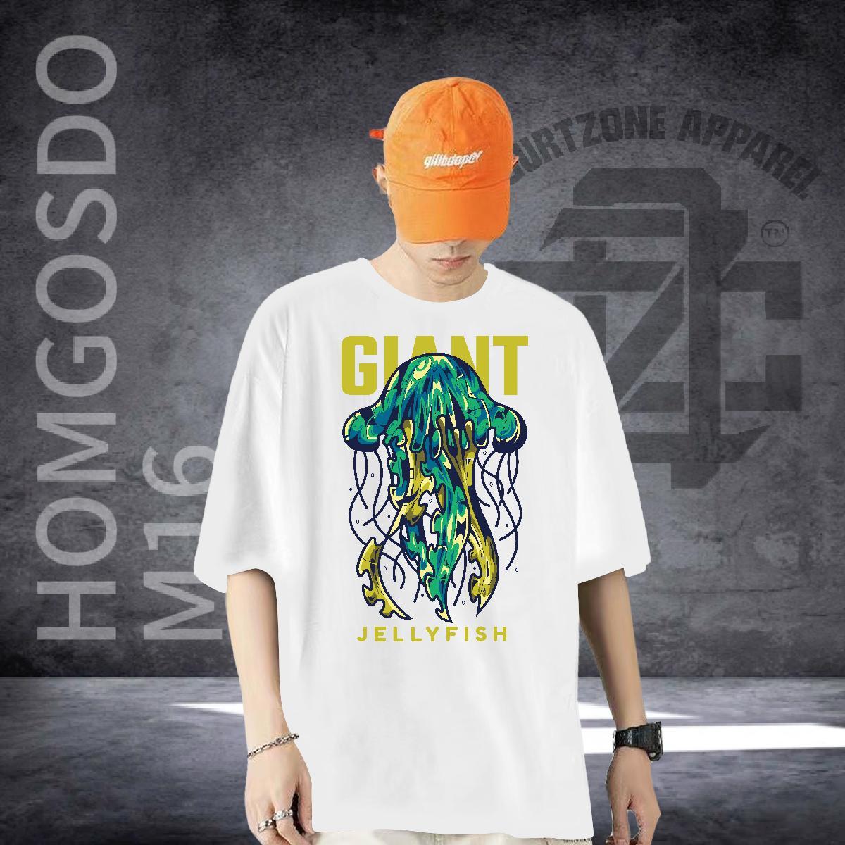 Classic Casual T Shirt For Man 100% Cotton 230g jellyfish Street wear Hip Hop Clothes Short Sleeve Soft Free Shipping Tshirts DIY Anime