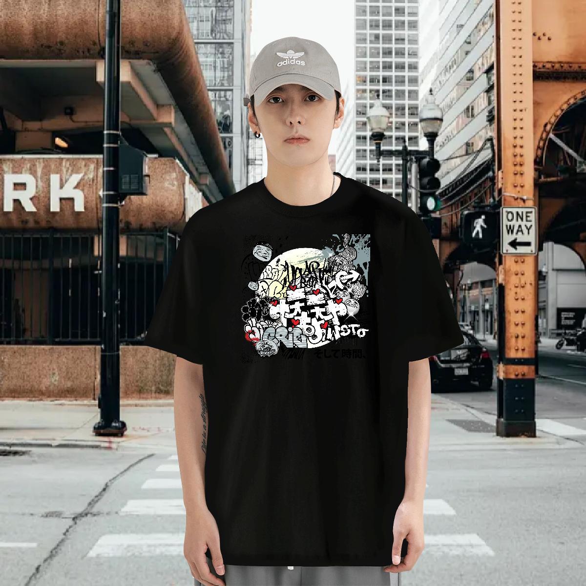 T-Shirts for Men 230g 100% Cotton icon Anime Printing Street Crew Neck Breathable Custom Big Size Tshirt for Man Woman New Comfortable Polos