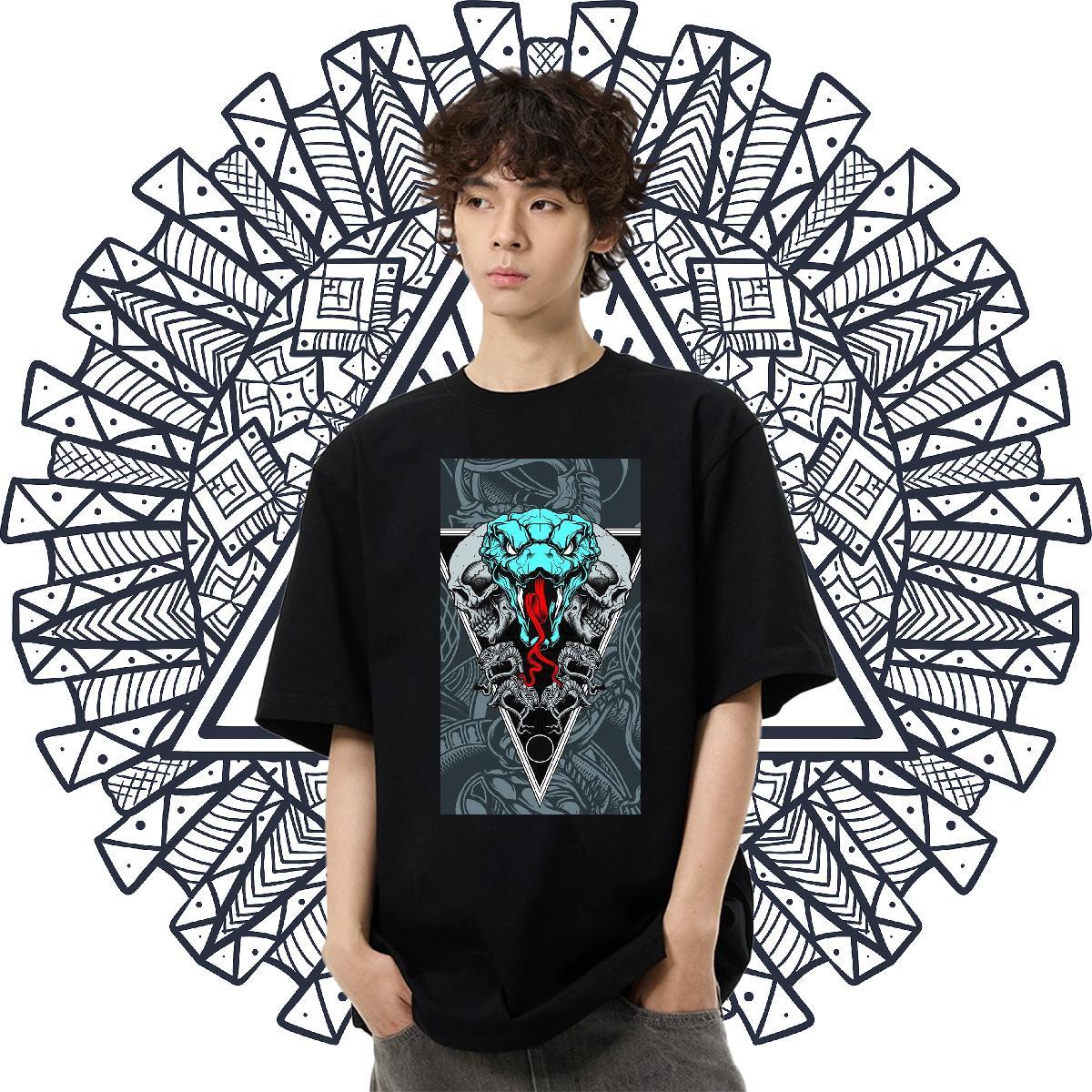 Cool Design Men Tops Tees 230g Cotton Sports Casual snake Cartoon Printing L-4XL Breathable Fashion Casual T-Shirts Top Tees