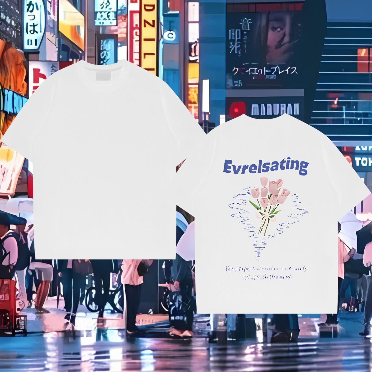 2024 DIY T-Shirts 230g Pure Cotton flower Casual Beach Tees Shirts Crew Neck TOP Quality Men Tees Custom Print Oversized