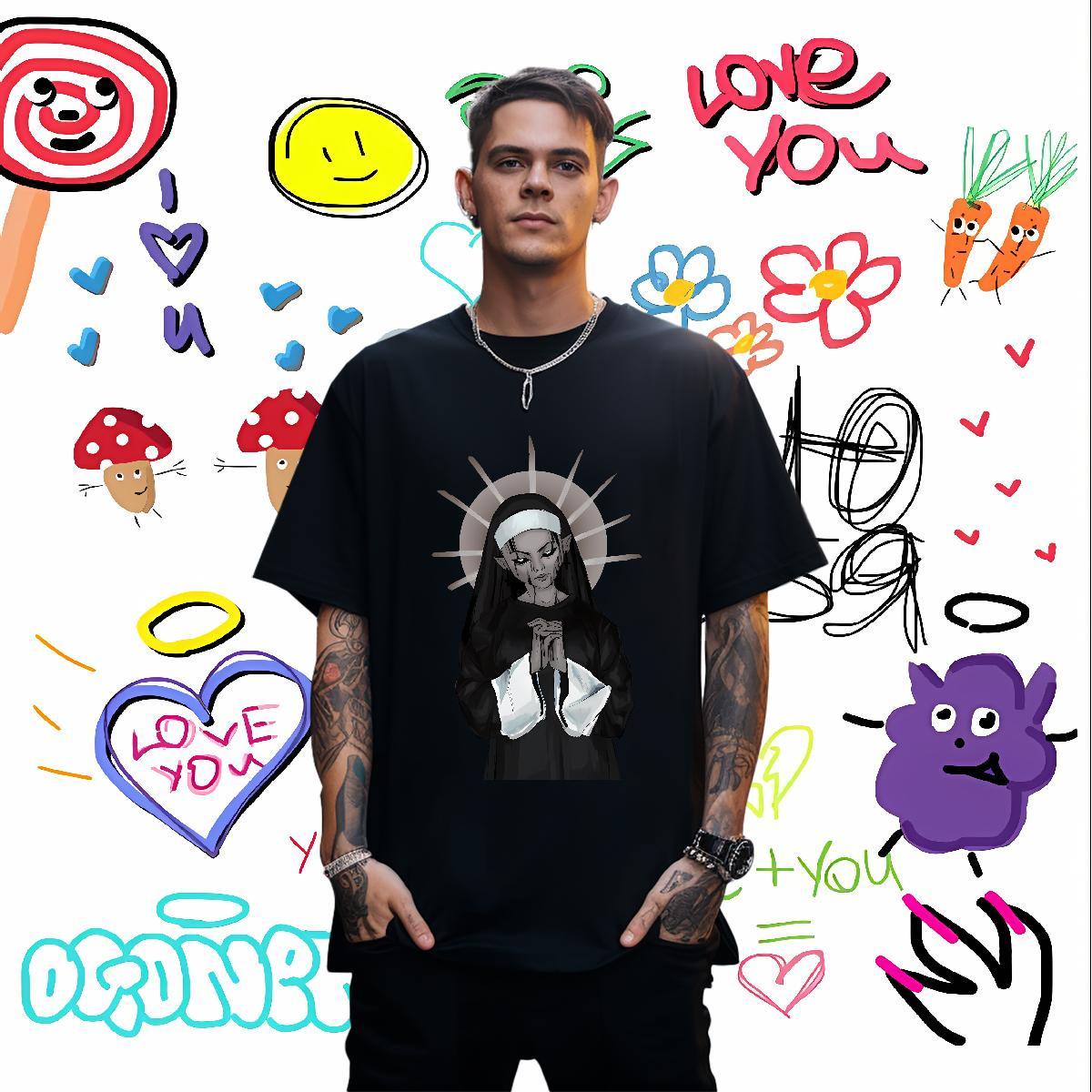 T Shirts Men 100% Cotton 230g pray Street wear Hip Hop Pure Cotton Custom Printed Men Tshirts Classic Casual Unisex Polos