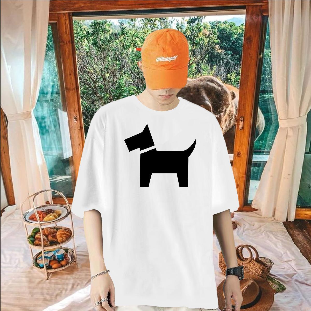 New Designer T Shirts Men 230g Cotton Dog Hip Hop Street Tops Shirt O-Neck Short Sleeve Loose Men Tops Tees Black Oversized