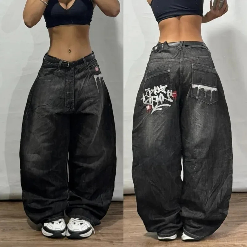 Y2K Harajuku Fashion Letter Print Baggy Jeans Women Vintage Pop Hip Hop Casual Joker Neo-Gothic High Waist Wide Leg Pants 240806