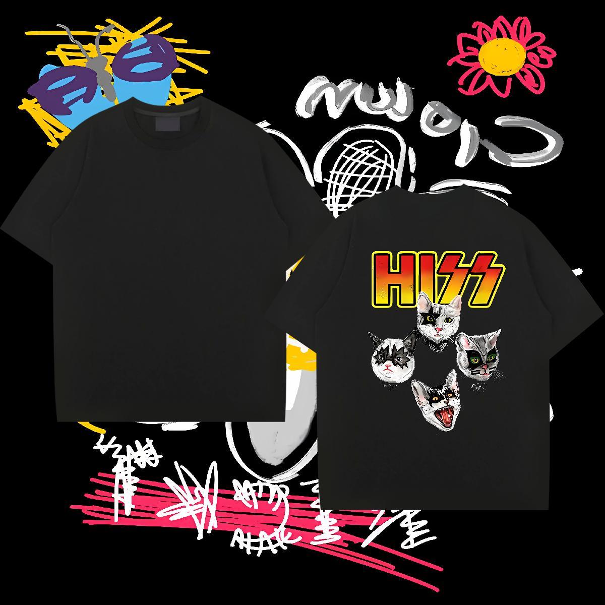 Customized T Shirt For Man 230g 100% Cotton cat Beach Clothings Breathable Short Sleeve Classic Tshirt for Man Woman Black White