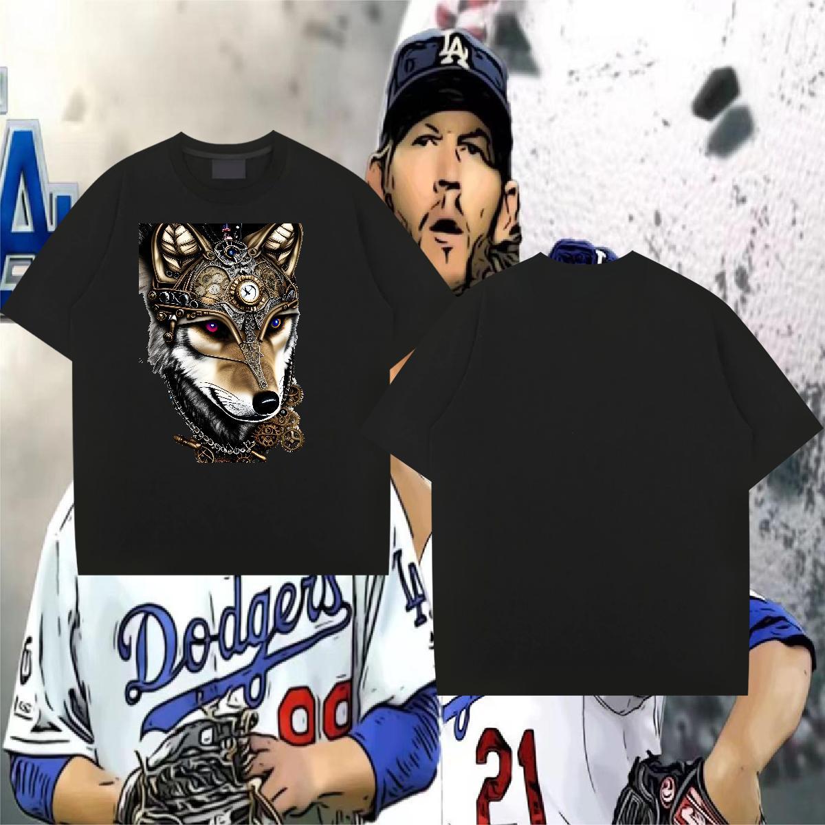New Arrival T shirt 230g Cotton wolf High Street Hip Hop Polos Breathable Crew Neck Brand Men Tees Plus Size Cartoon