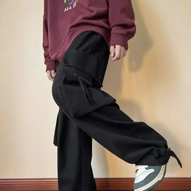 Male Trousers Multipockets Wide Mens Cargo Pants Black Aesthetic Multi Pocket Straight Casual Cotton Harajuku Long Luxury 240806
