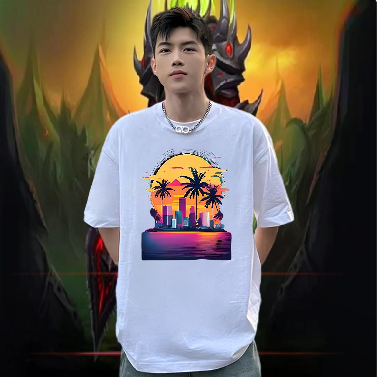 2024 Summer T-Shirts 230g 100% Cotton high-rise Sports Casual Clothings Breathable Short Sleeve Wholesale Men Tees Graphic