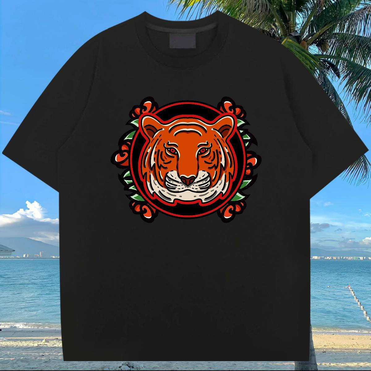 2024 Summer T Shirt For Man 230g Cotton tiger Daily Wear Clothings Crew Neck Classic Men Tshirts Custom Cartoon