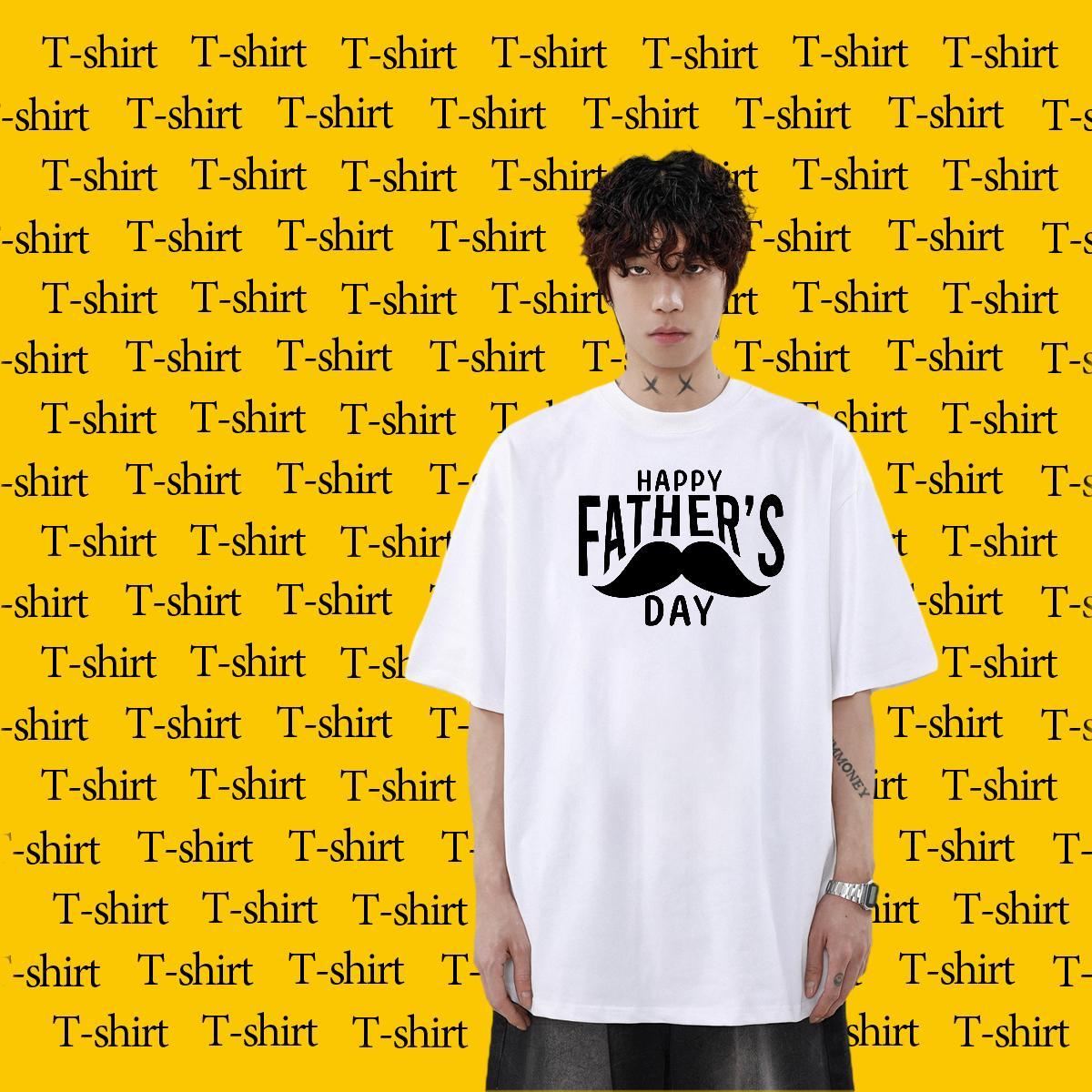 2024 Summer T Shirt For Man 230g Pure Cotton fathers day Street Wear Tops Tees Breathable Crew Neck High Quality Men Tops Tees Black White