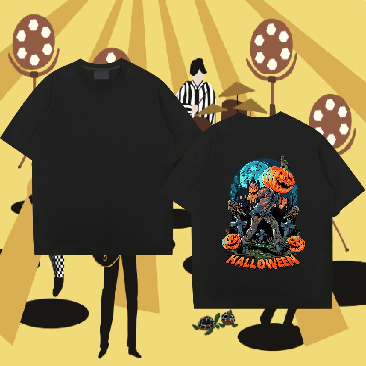 Fashion T-Shirts for Men 230g Cotton Halloween Beach Tops Shirt Pure Cotton Wholesale Couples T Shirts DIY Printed