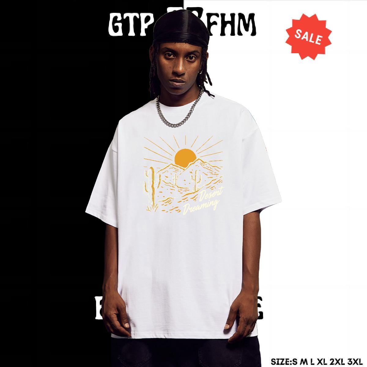 Loose Fit Tshirts 100% Cotton 230g High Street Hip Hop mountains Skull Breathable Crew Neck Fashion T-Shirts for Men Polos