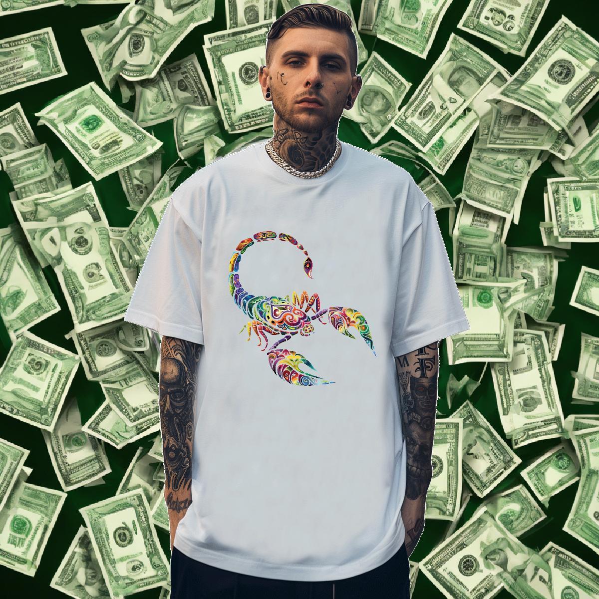 T Shirt For Man 230g 100% Cotton scorpion Street Casual Crew Neck Skull Men Tees Wholesale Free Shipping Top Tees