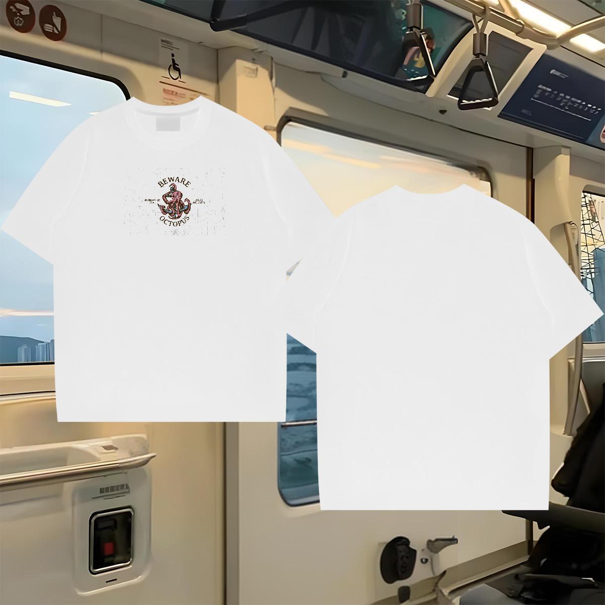 Brand T-Shirts 230g Pure Cotton octopus Street wear Hip Hop Tshirts Breathable Soft Cool Couples T Shirts DIY Printed