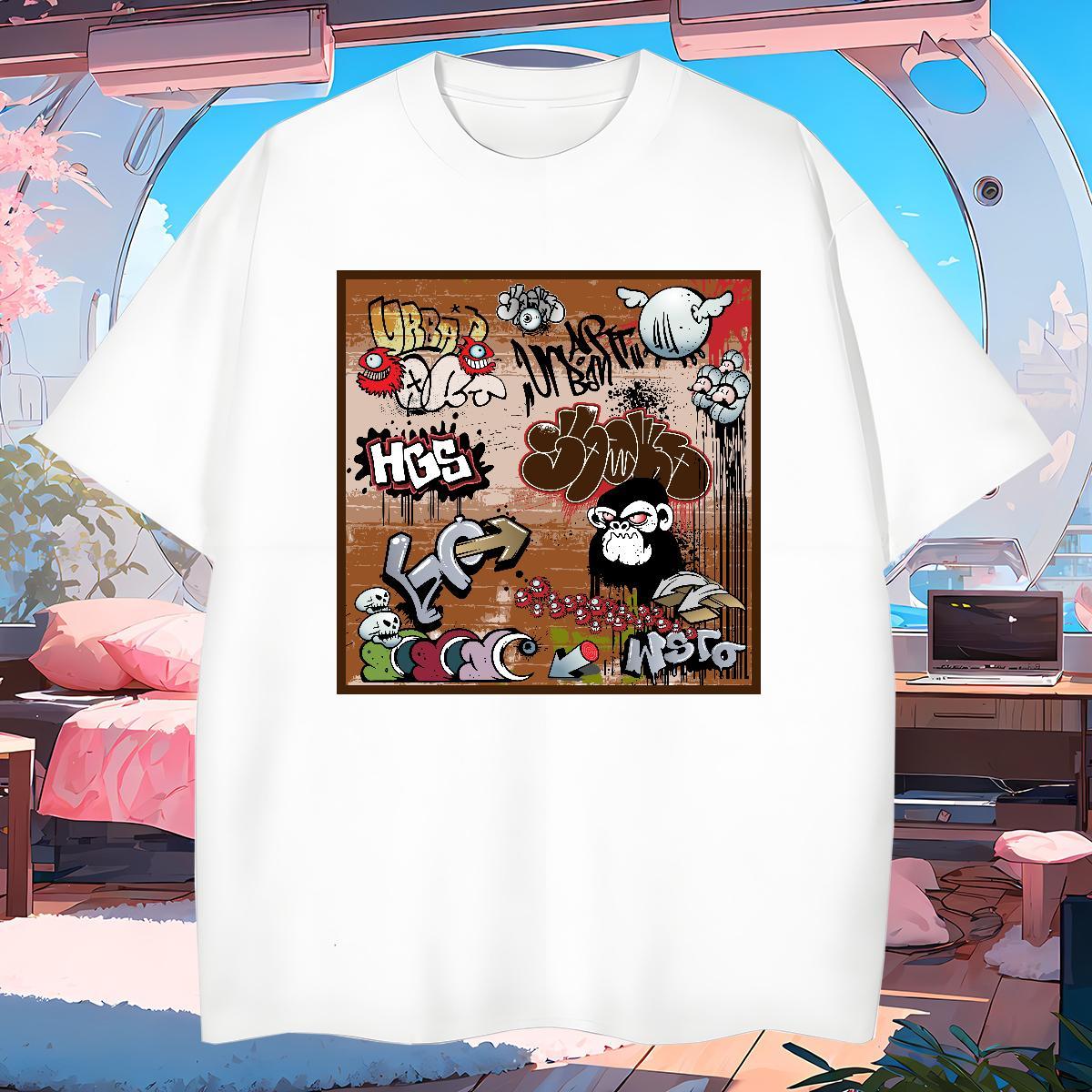 Mens T Shirts 230g 100% Cotton painting Daily Wear Breathable Short Sleeve DIY Anime Tshirts Brand Cool Tees