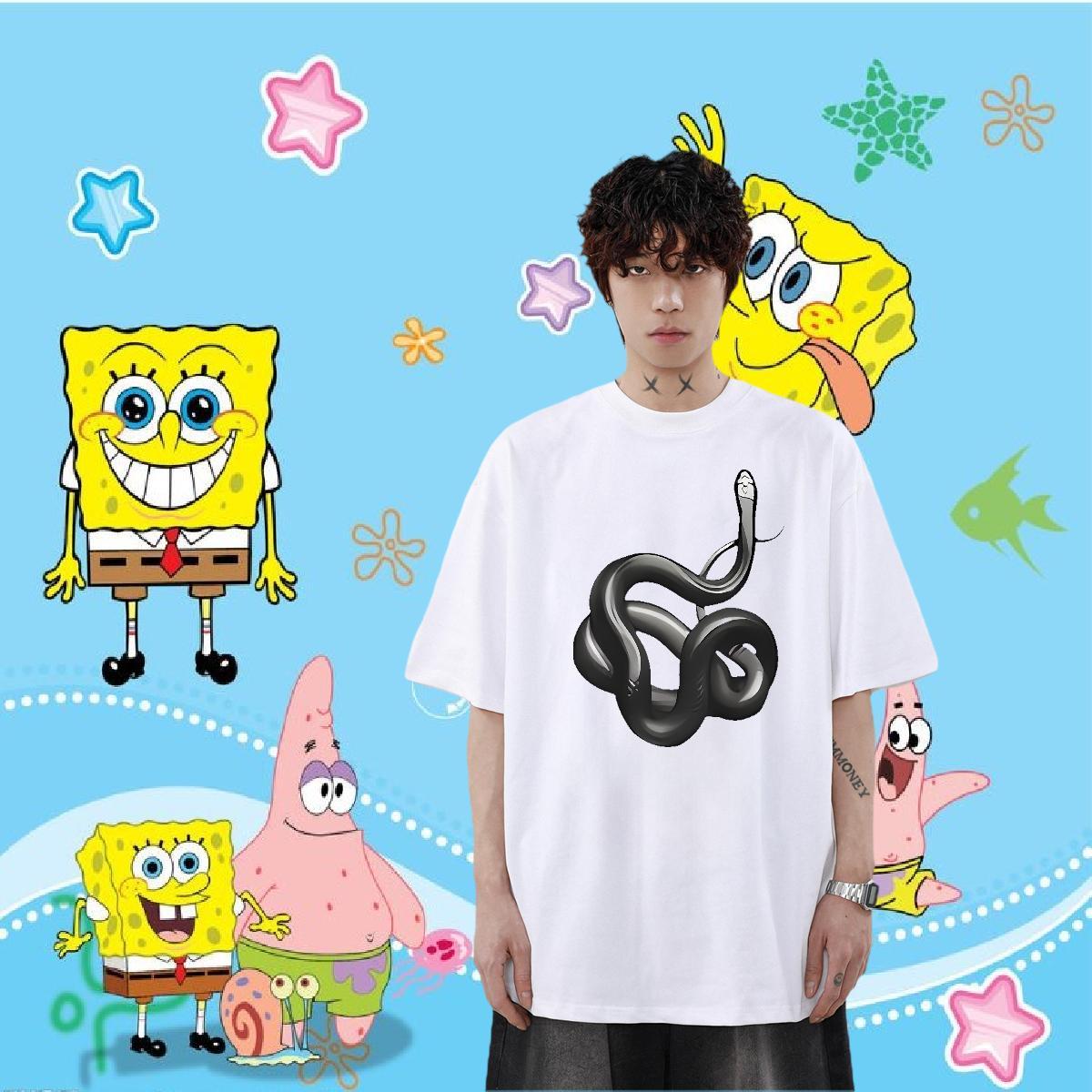 Factory Direct T-Shirts for Men 230g Pure Cotton snake Street Casual Clothes Breathable Soft Loose Fit Tshirt for Man Woman Plus Size Cartoon