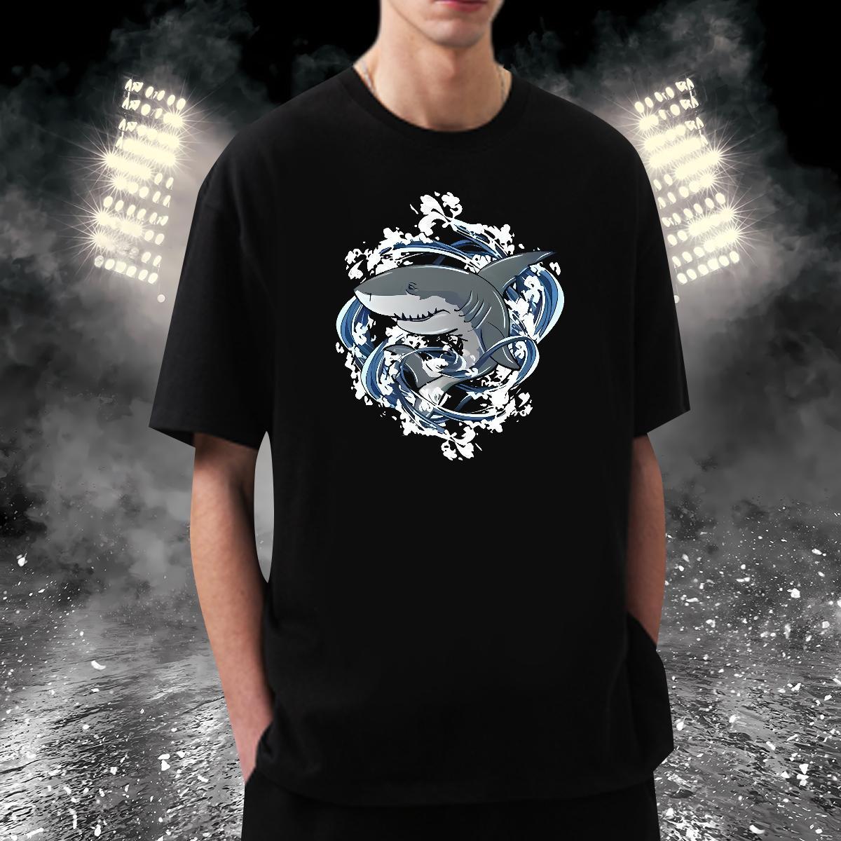 2024 T-Shirts for Men 230g 100% Cotton shark Anime Printing Street Tops Shirt Breathable Short Sleeve Comfortable Mens Tshirts Plus Size Custom