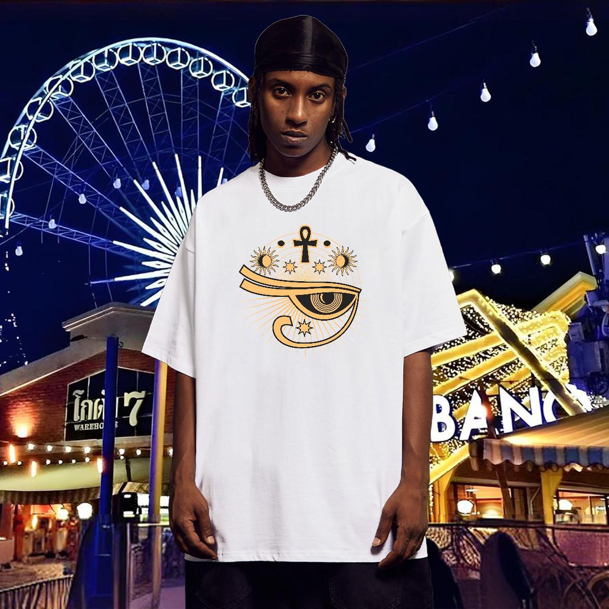 T Shirt For Man 230g Cotton eyes Anime Printing Street Short Sleeve O-Neck DIY Printed Men Tees Fashion High Quality Tops Shirt