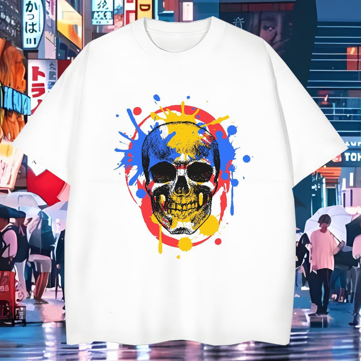 Fashion Design T shirt skull Clothes 230g Cotton Daily Outfit Brand Oversized 3XL 4XL O Neck Short Sleeves Men Clothes T-Shirt