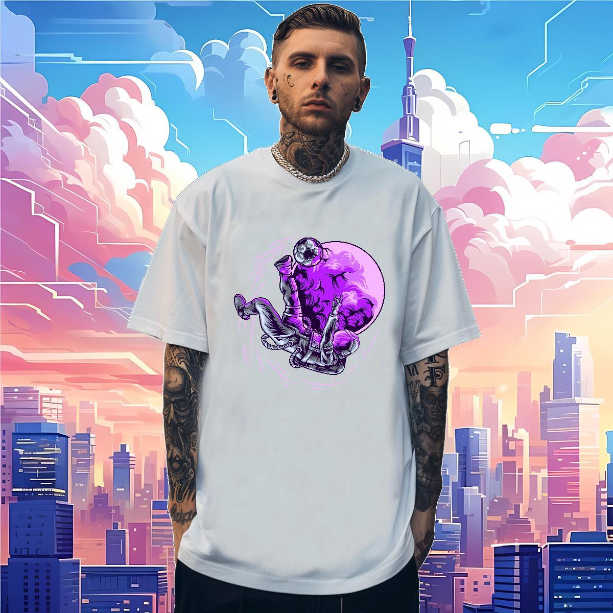 Mens T Shirts 230g 100% Cotton spaceman Street Casual Crew Neck Custom Anime Tshirts Factory Direct Designer Tops Tees