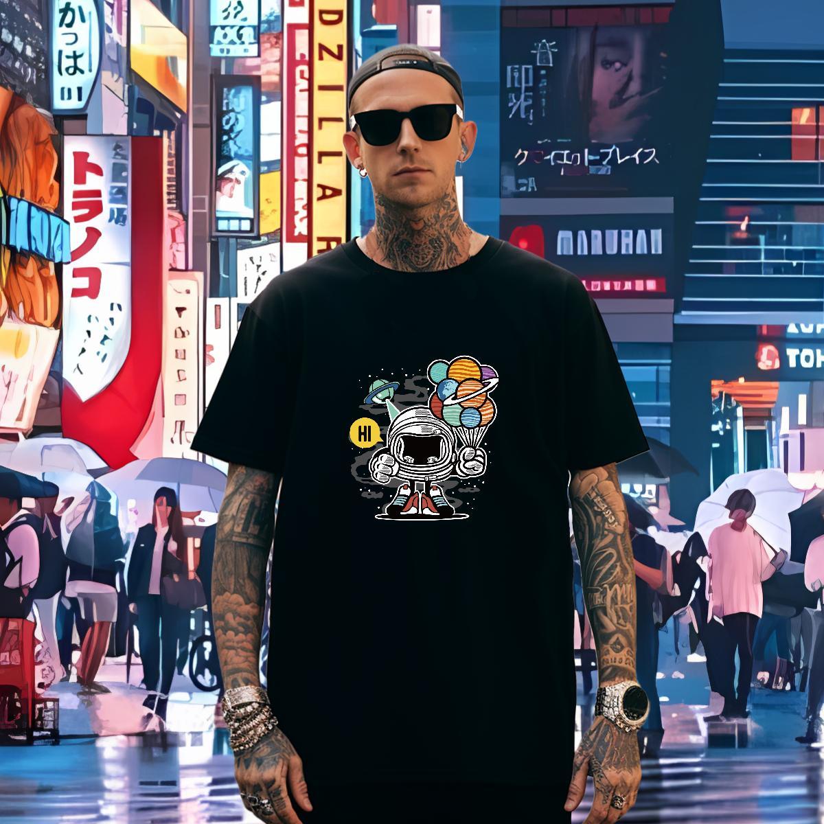 Men T Shirts 230g Pure Cotton cosmonaut Street Casual Breathable Soft Custom Big Size Men Tees DIY Customized Loose Top Tees